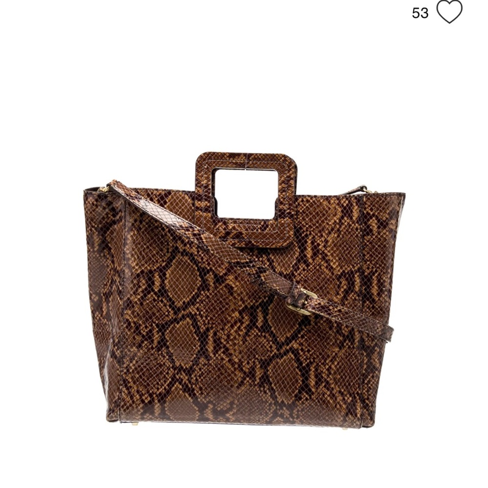 Staud Embossed Leather Brown Snakeskin Tote Bag with Strap And matching Clutch